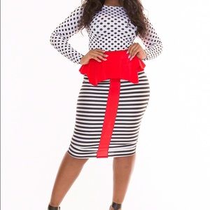 Rue107 Red/Black/White Stripe Pencil Skirt