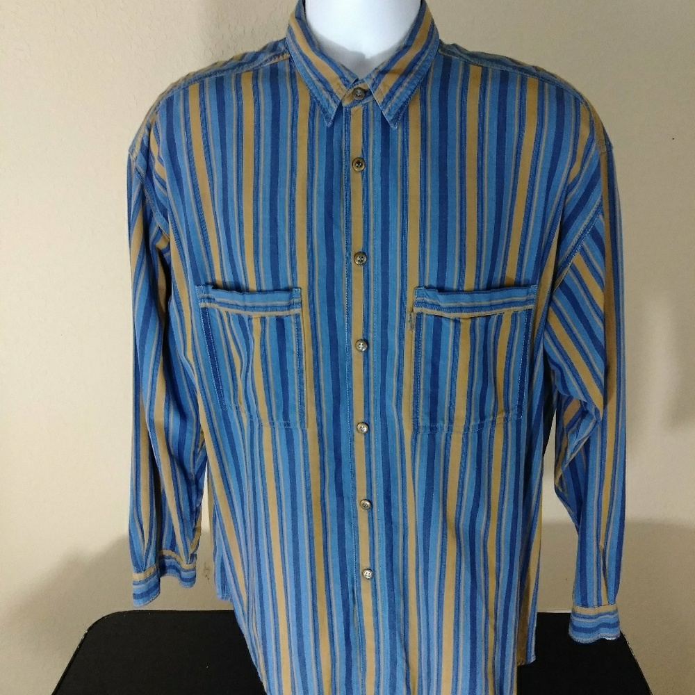 Levi's Men's Bule Yellow Stripe Shirt Size Large