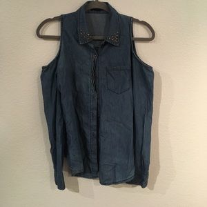 Shoulderless faux denim long sleeve with studs