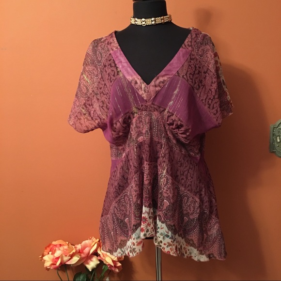 Metro 7 Tops - Sheer Vneck Plus Size Paisley Printed Top