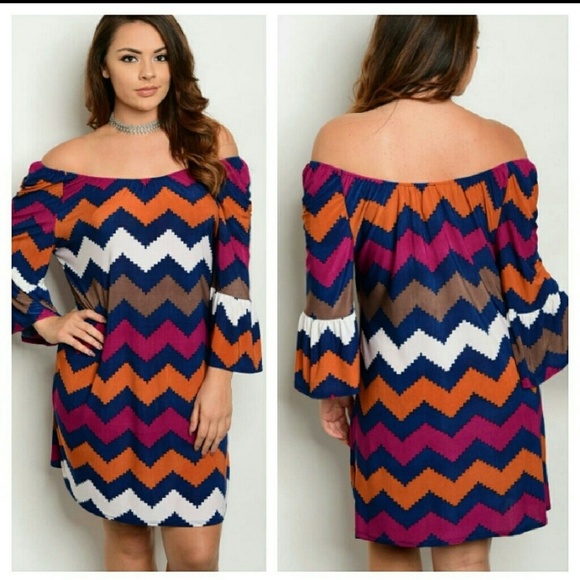 MOA USA Dresses & Skirts - New Plus Size off Shoulder Chevron Print Dress