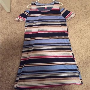 Multi colored striped off the shoulder dress
