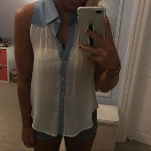 Open Back Cream/Denim Tank