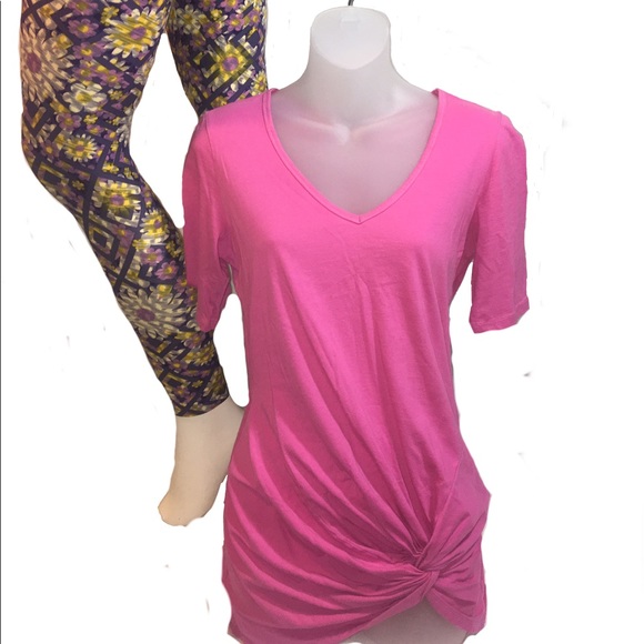 LuLaRoe Pants - Lularoe OS leggings + Pink front knot top