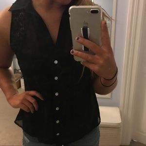 Black Lace Button Up Tank