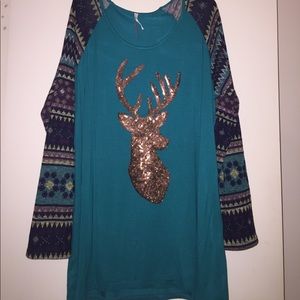Long sleeve sequined deer shirt