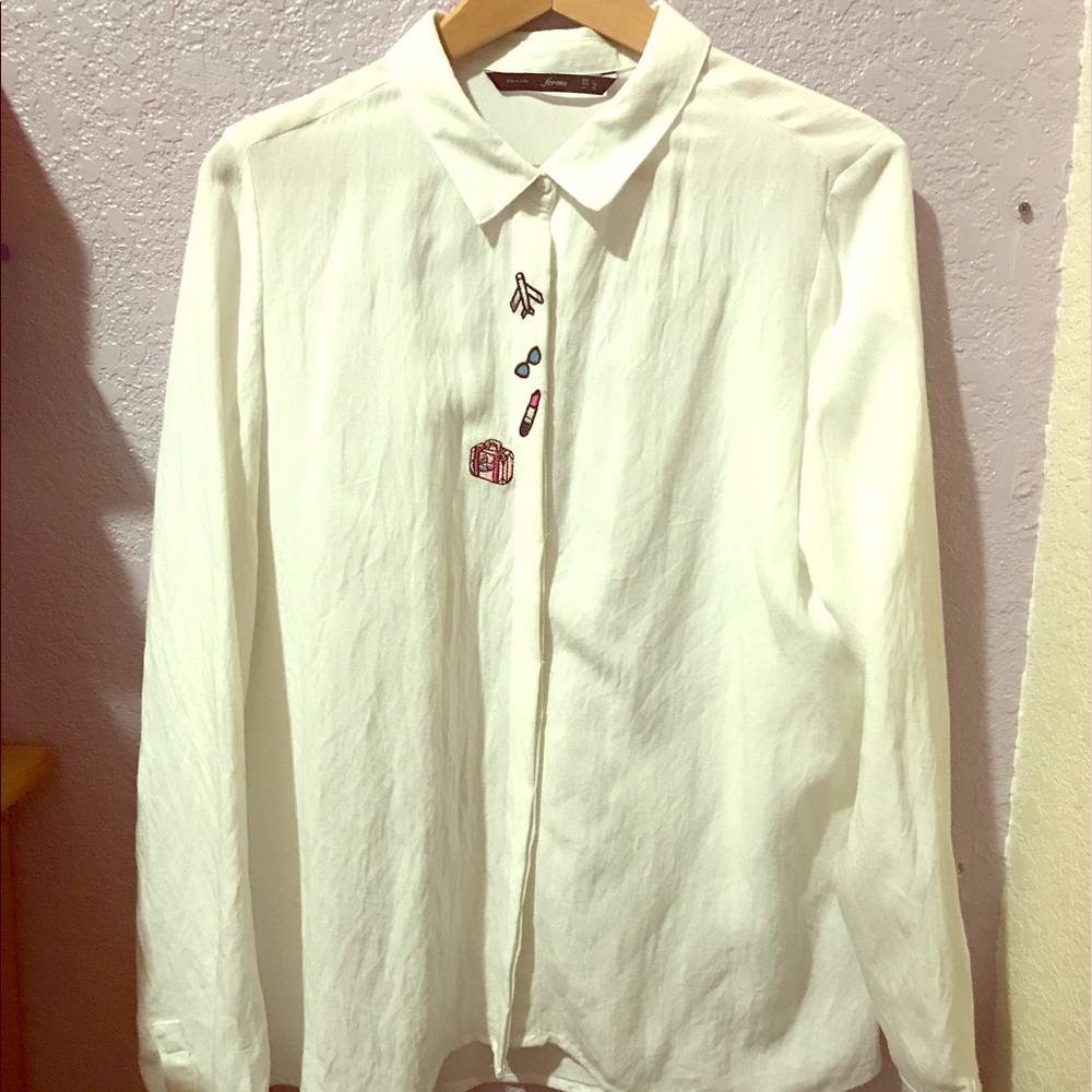 'For Me' Linen Button-up with patches