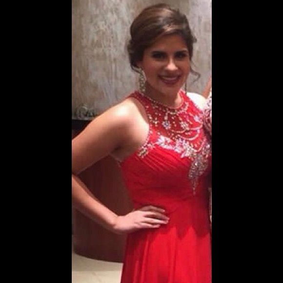 Red rhinestoned formal dress - Picture 1 of 1