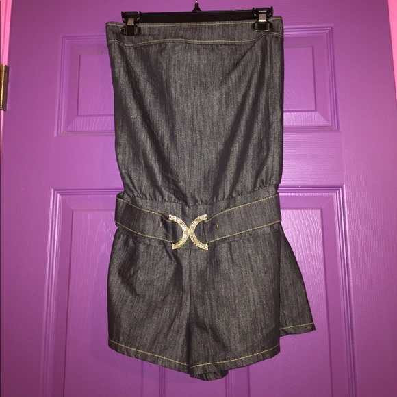 Va Va Voom Other - Blue jean Romper with attached belt