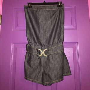 Blue jean Romper with attached belt