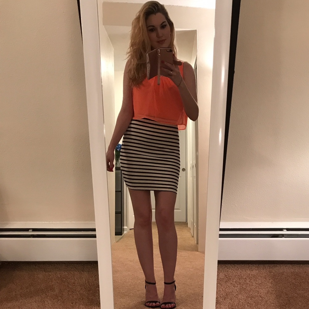 Neon orange/ black&white dress
