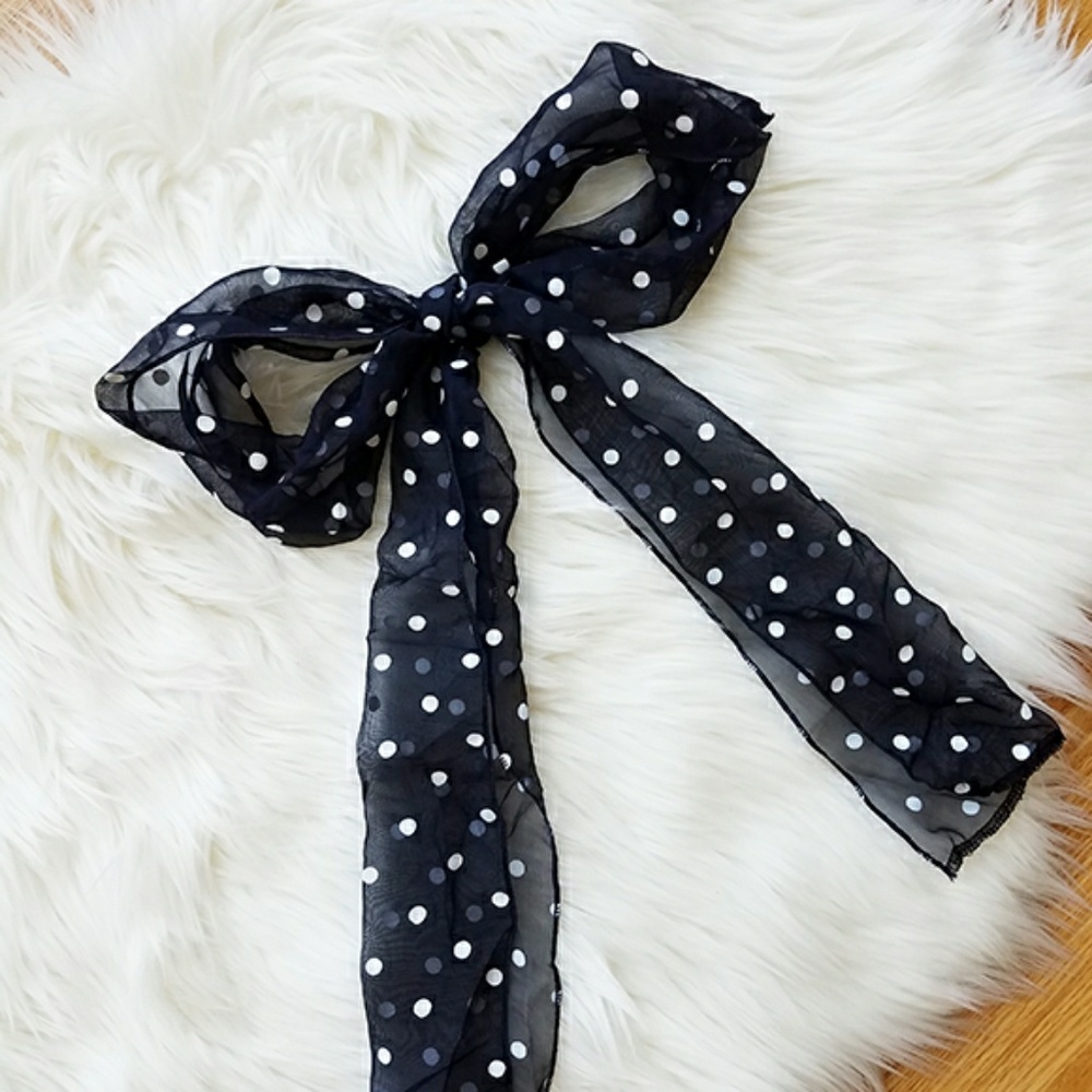 Handmade vintage chiffon navy blue polkadot scarf