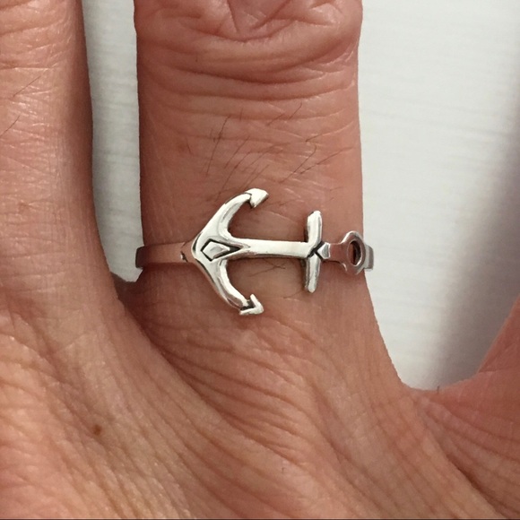 Sterling Silver Anchor Ring, Dainty Ring, Silver Rings, Cross Ring, Ship Ring - Picture 3 of 5