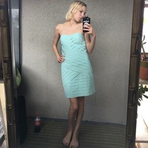 Blue strapless dress