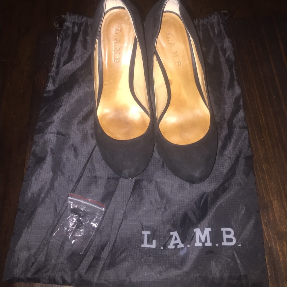 L.A.M.B black wedge heels size 6
