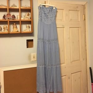 Beautiful blue strapless maxi dress