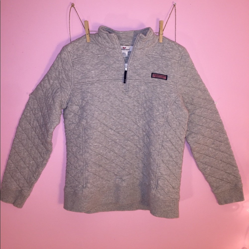 Quilted Heather Grey Quarter Zip