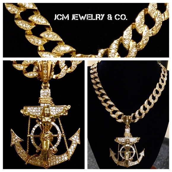 14K Gold Plated Icey Cuban w/ Iced Out 4" Anchor - Picture 1 of 1