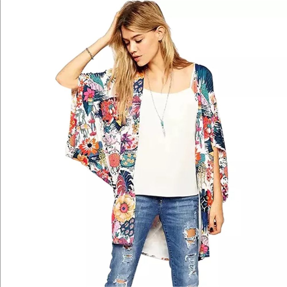 Hip Floral Boho Kimono Tunic