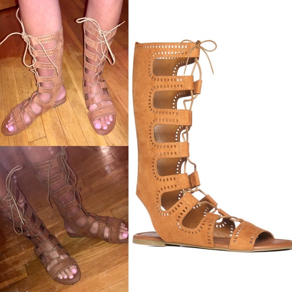 73% off Atmosphere Shoes - 🆕Brown faux Suede Lace up gladiators! NWOT ...