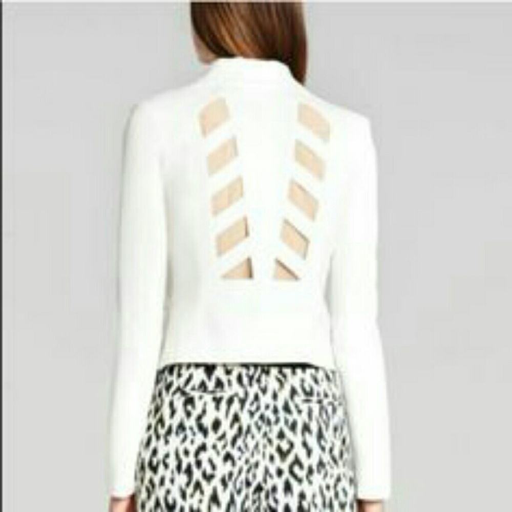 BCBG MAXAZRIA White Milan Cutout Crop Jacket