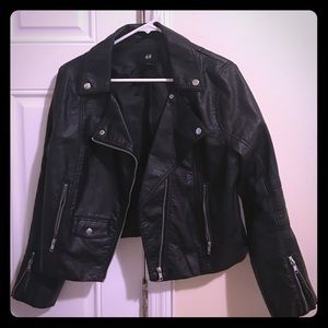 Black imitation leather biker jacket