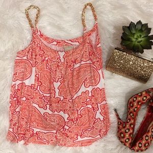 MICHAEL KORS GOLD CHAIN STRAP CORAL PAISLEY TANK