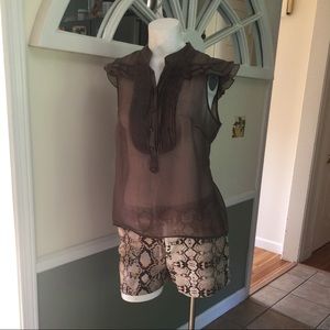 Kenar cap sleeve sheer mocha blouse, Sz 10