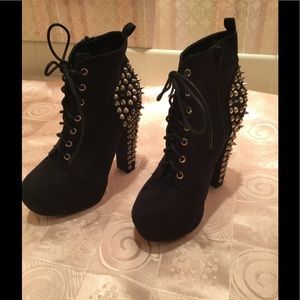 Black Suede Bootie With Studded Heal Size 6
