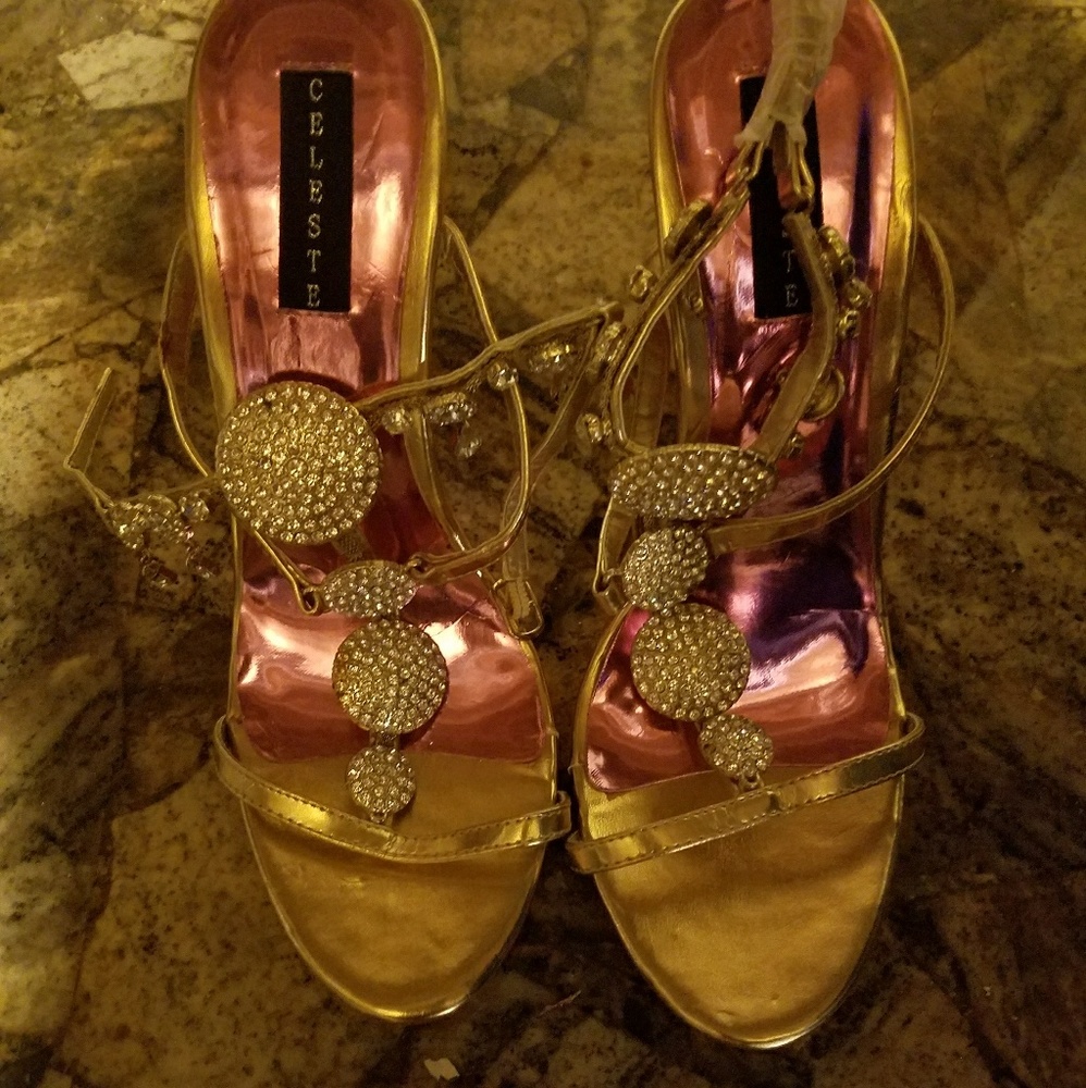 Gold bling heels
