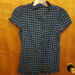 Black and blue buffalo check button down