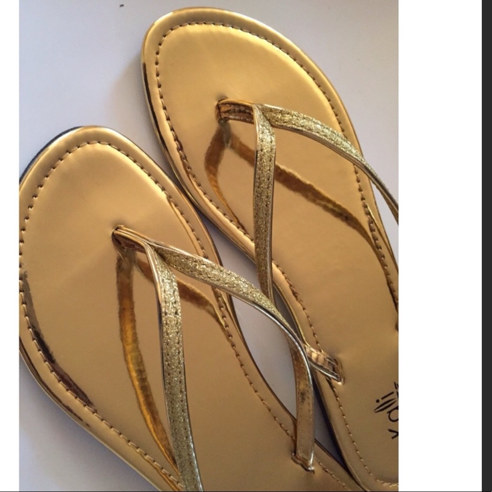 Gold flip flops