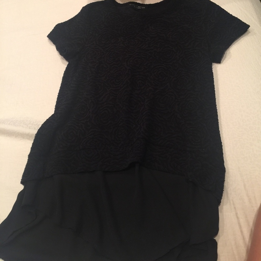Black short sleeve top with sheer layer