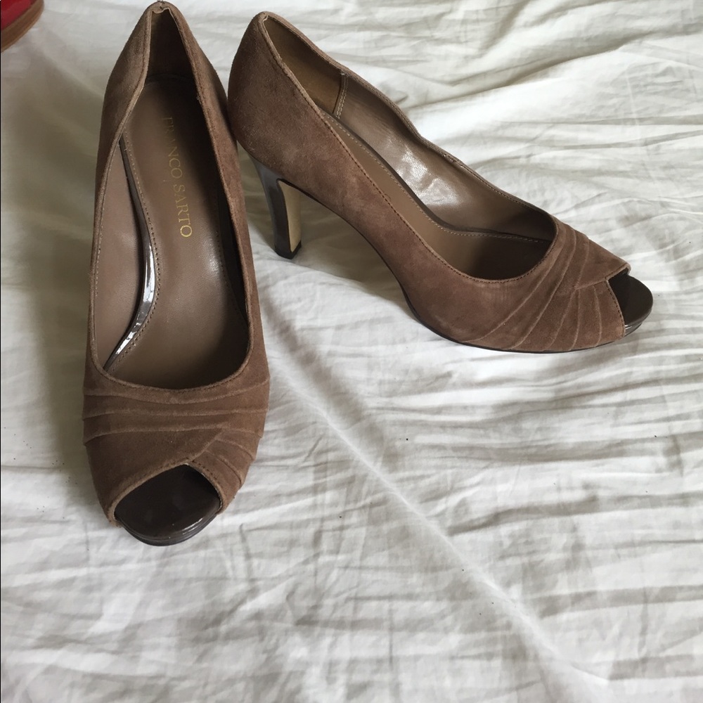 Brown suede peep toe heels women size 9 Franco Sarto