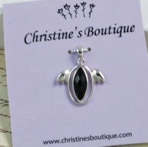 Sterling silver bat pendant black onyx gem pendant