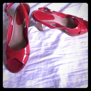 Red patent leather slingbacks