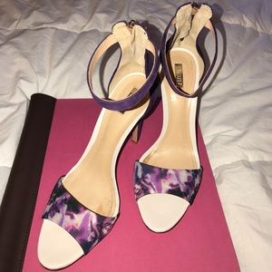 Floral ankle strap pumps