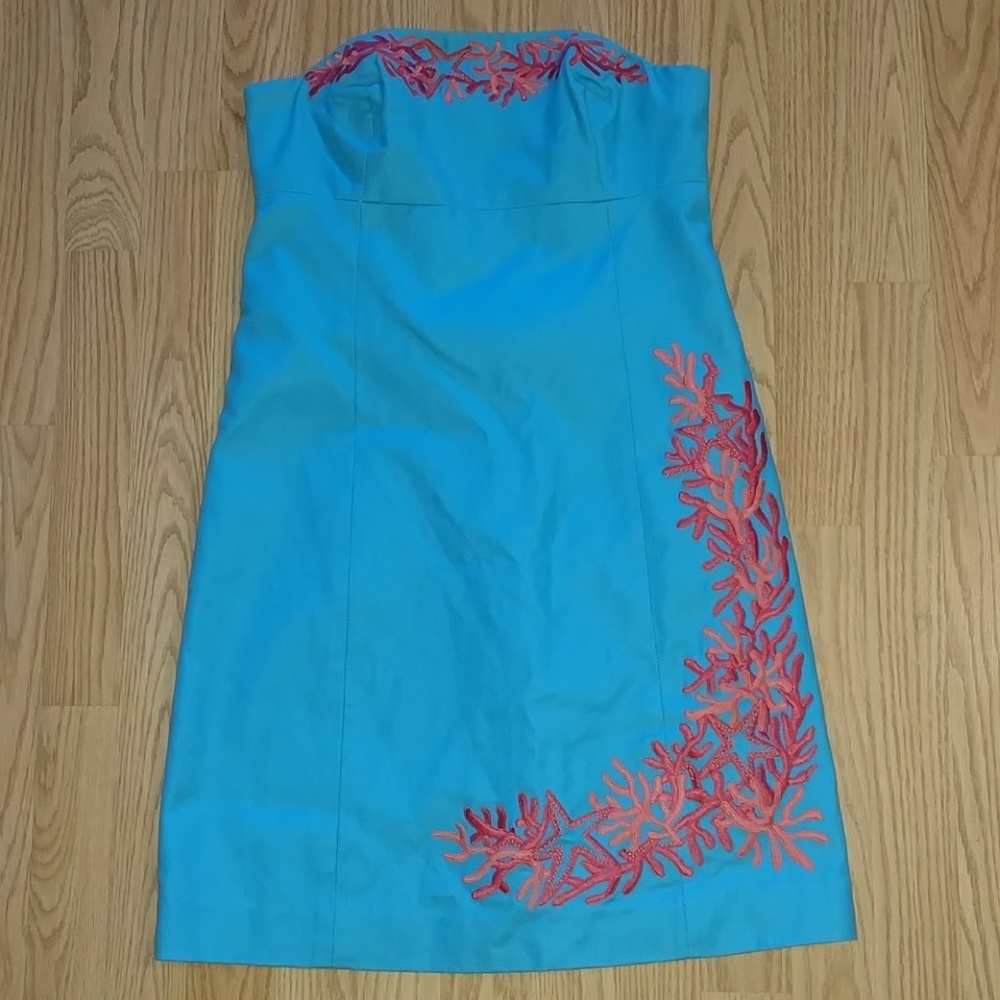 Coral starfish strapless dress lilly pulitzer