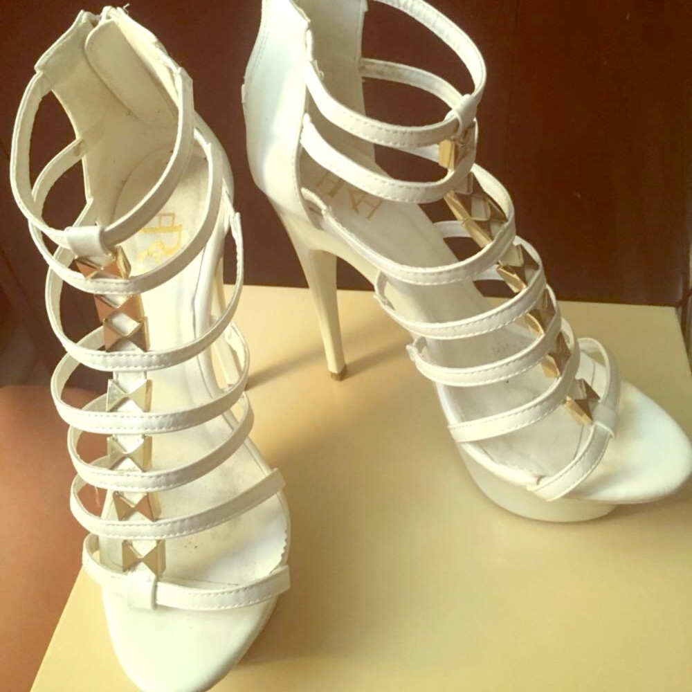 White heels gold embellishments size 8