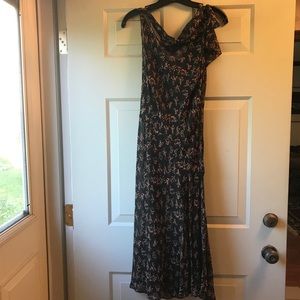 Ruffle shoulder long floral dress boho romantic