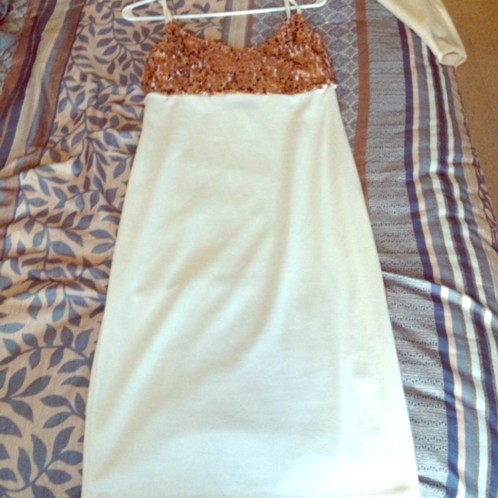 White dress with bronze sequin