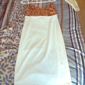 White dress with bronze sequin