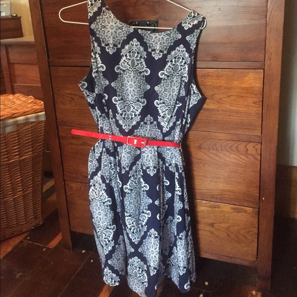 Medium Navy and White Charming Charlie Dress