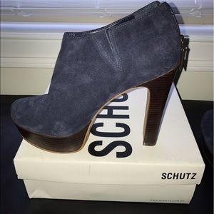 Schutz Navy Blue Suede Bootie