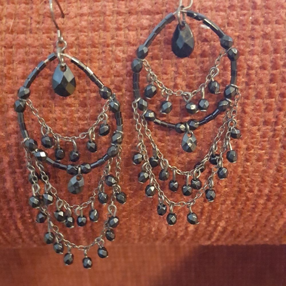 Black Bead Chandelier Earrings