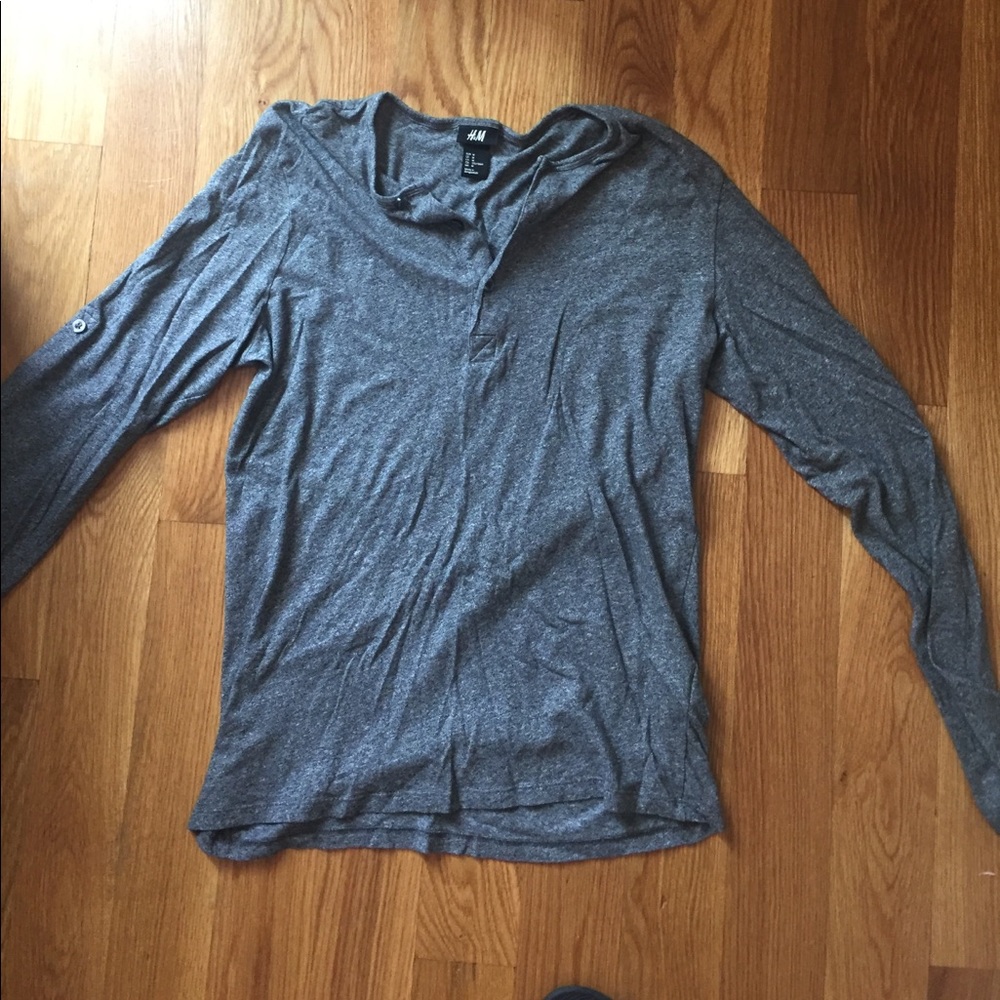 Men's Dark Heathered Gray Henley Long Sleeve Shirt