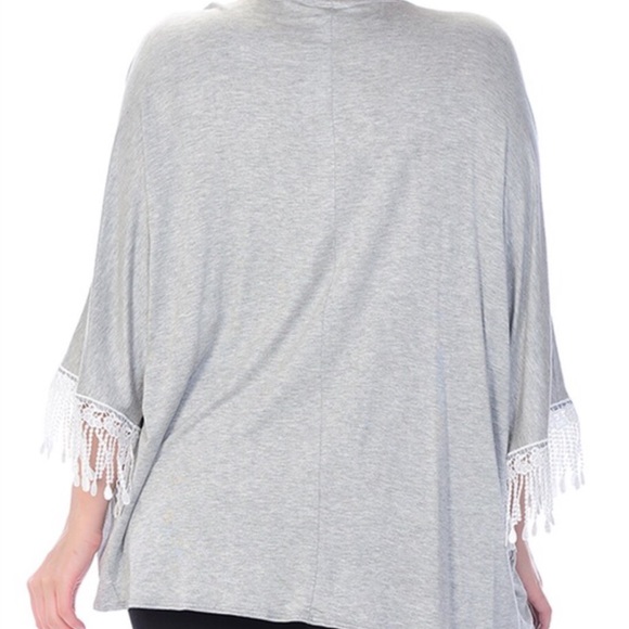 Bellino- Plus Fringe Trim Open Cardigan - Picture 3 of 4