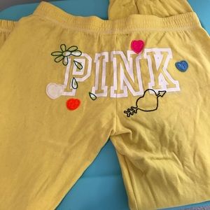 VS Pink Sweatpants with heart patches, size S