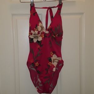 Halter-tie, Hawaiian print one piece swimsuit