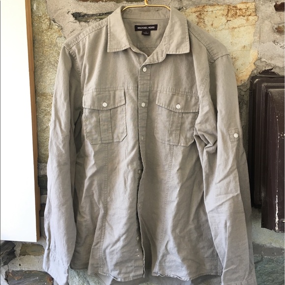 Michael Kors Men's khaki button utility shirt sz L